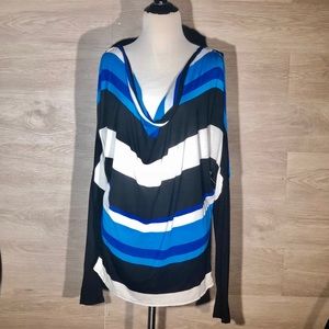 Bebe Cowl Neck Cold Shoulder Stripe L/S Top